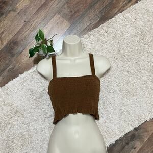 American Eagle Size Medium Brown Smock Corduroy Ruffle Cropped Tank Top
